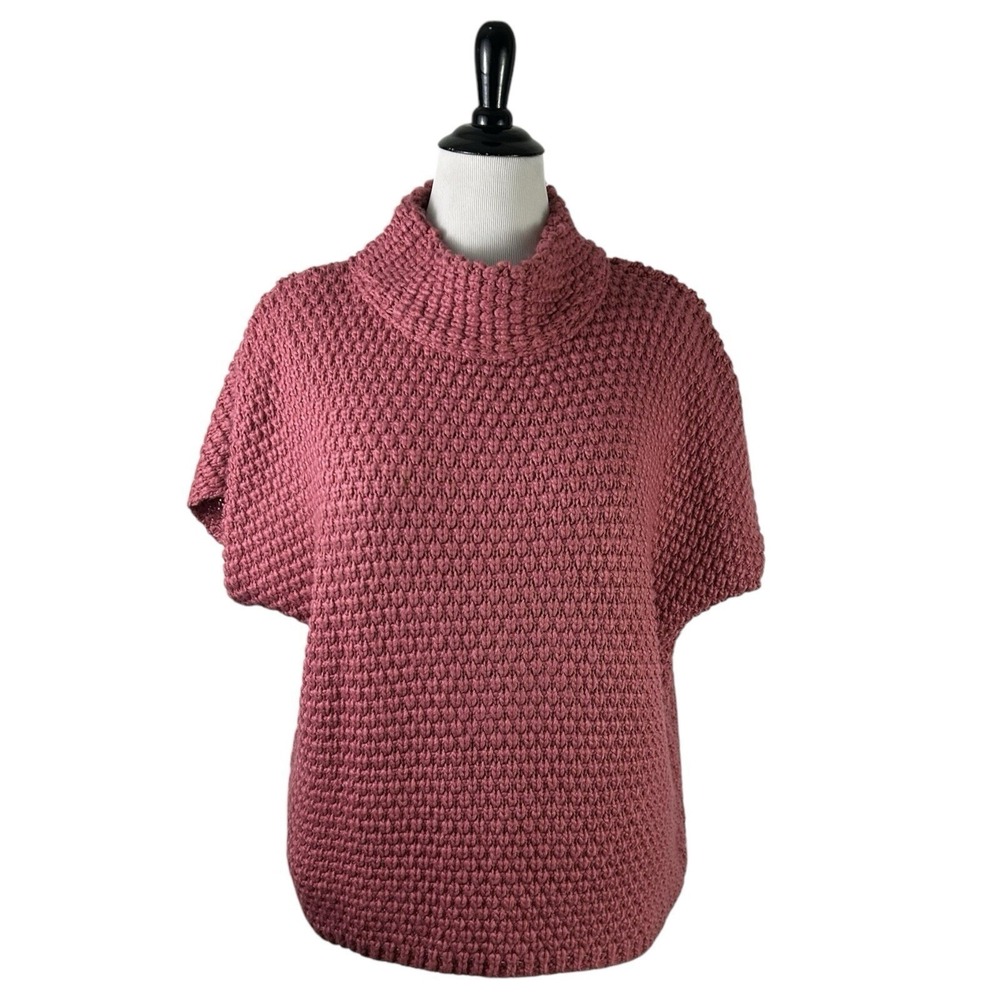 SPANNER Pink Crochet Dolman SWEATER S Oversized Short Sleeve Boho Chunky Boxy
